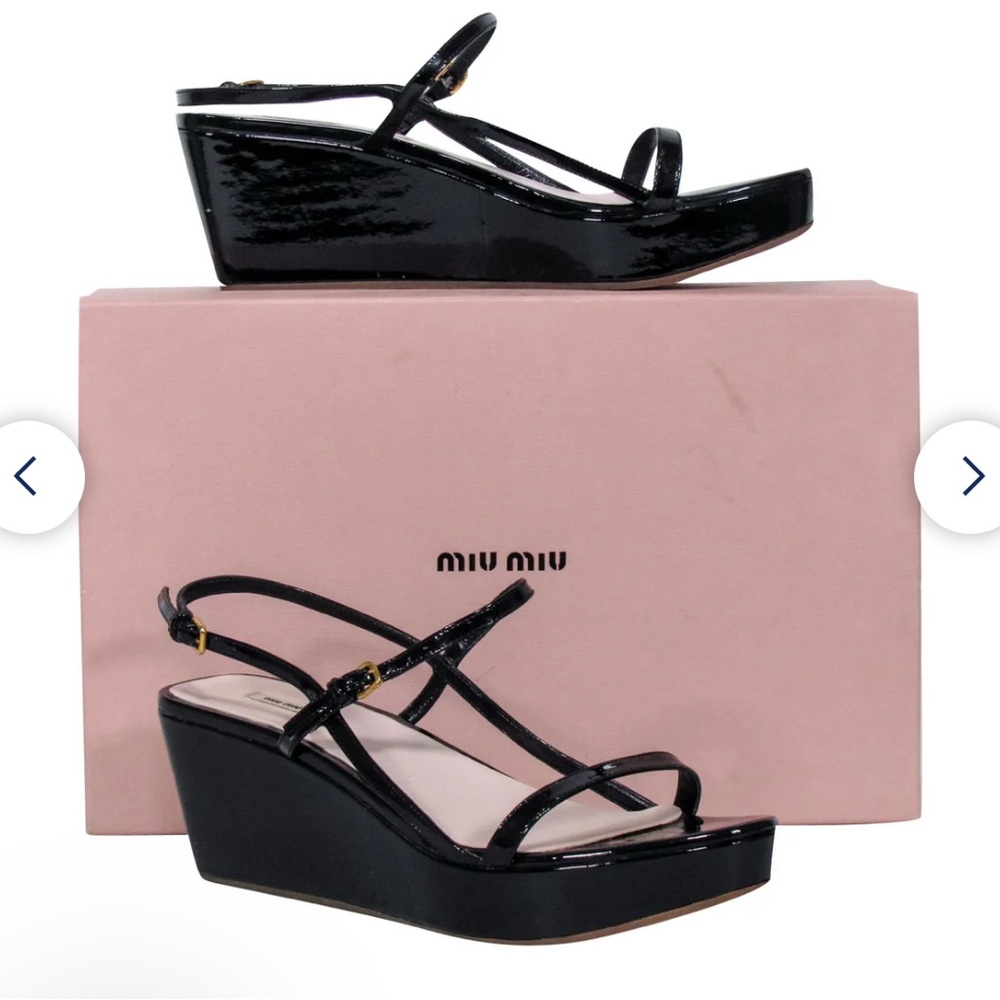 Miu Miu Glossy Black Wedge Sandals
